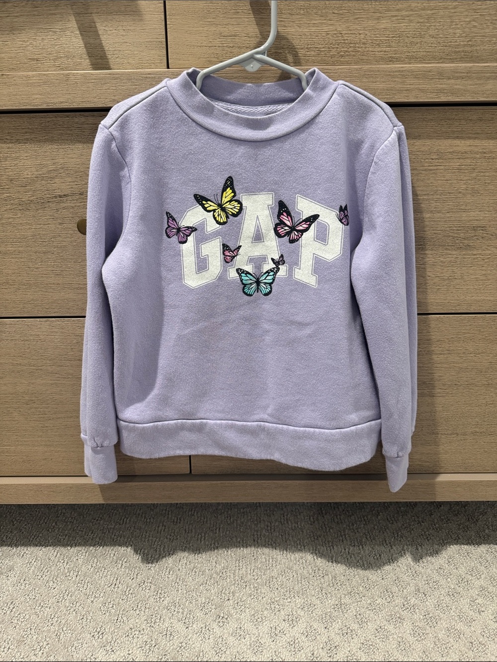 GAP Kids Lavender Crewneck Sweatshirt with Multicolor Butterfly Accents